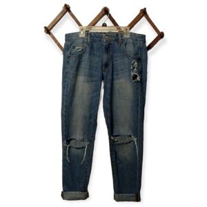 Mossimo Denim Boyfriend Crop Raw Hem Distressed